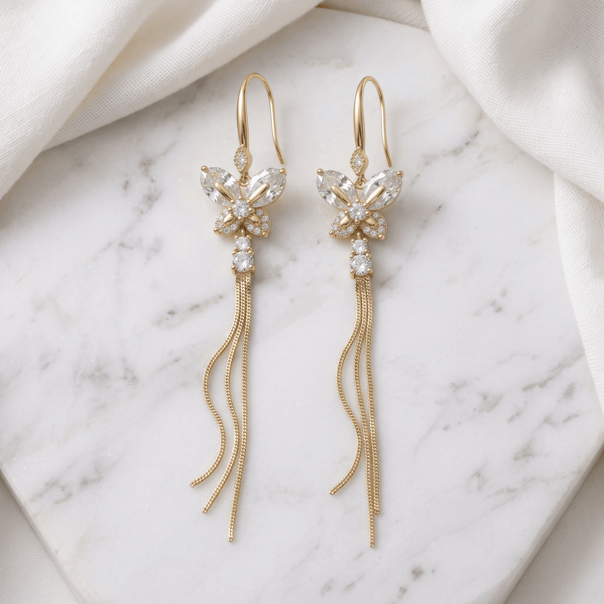 Crystal Butterfly Tassel Drop Earrings — product