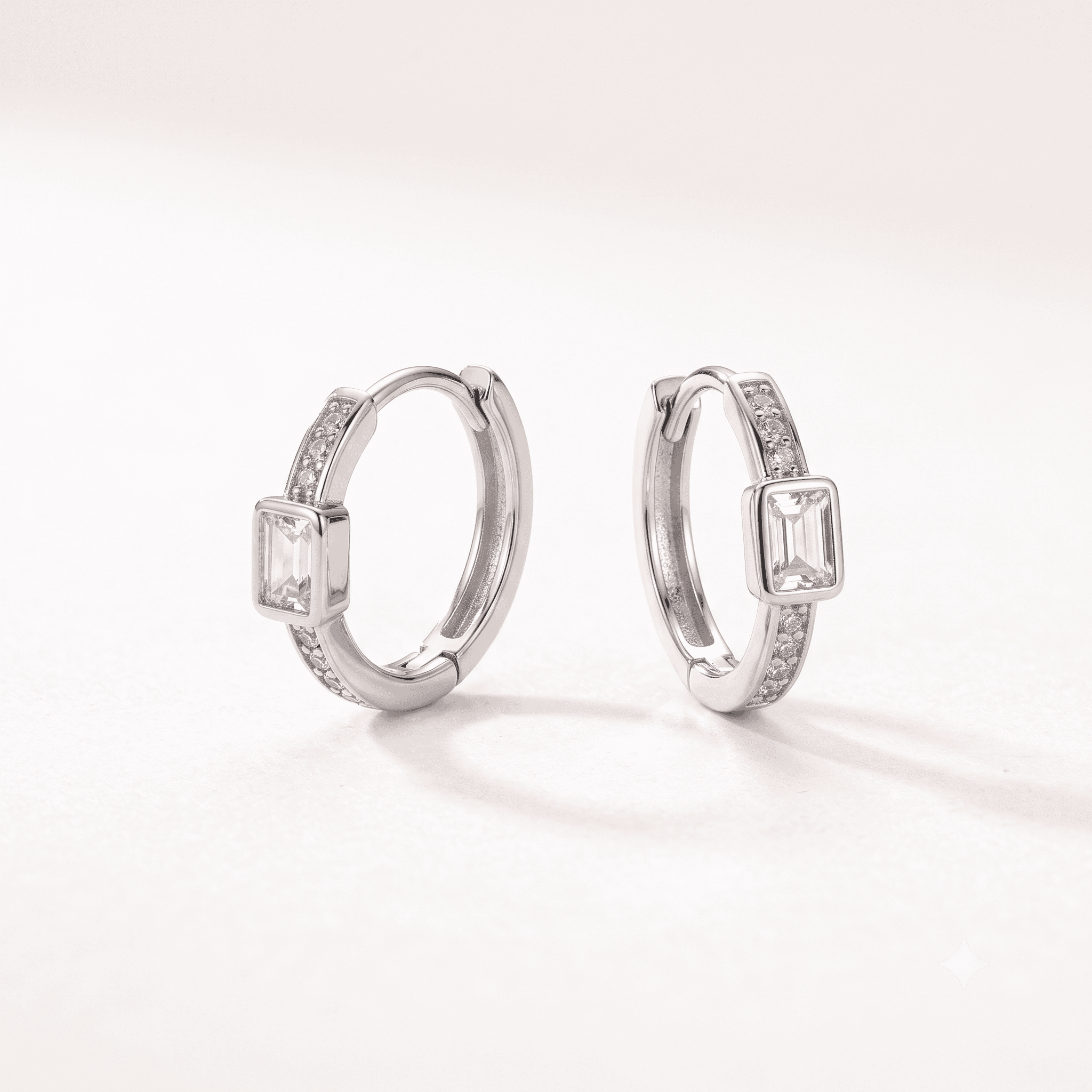 White CZ Baguette Hoop Earrings — product
