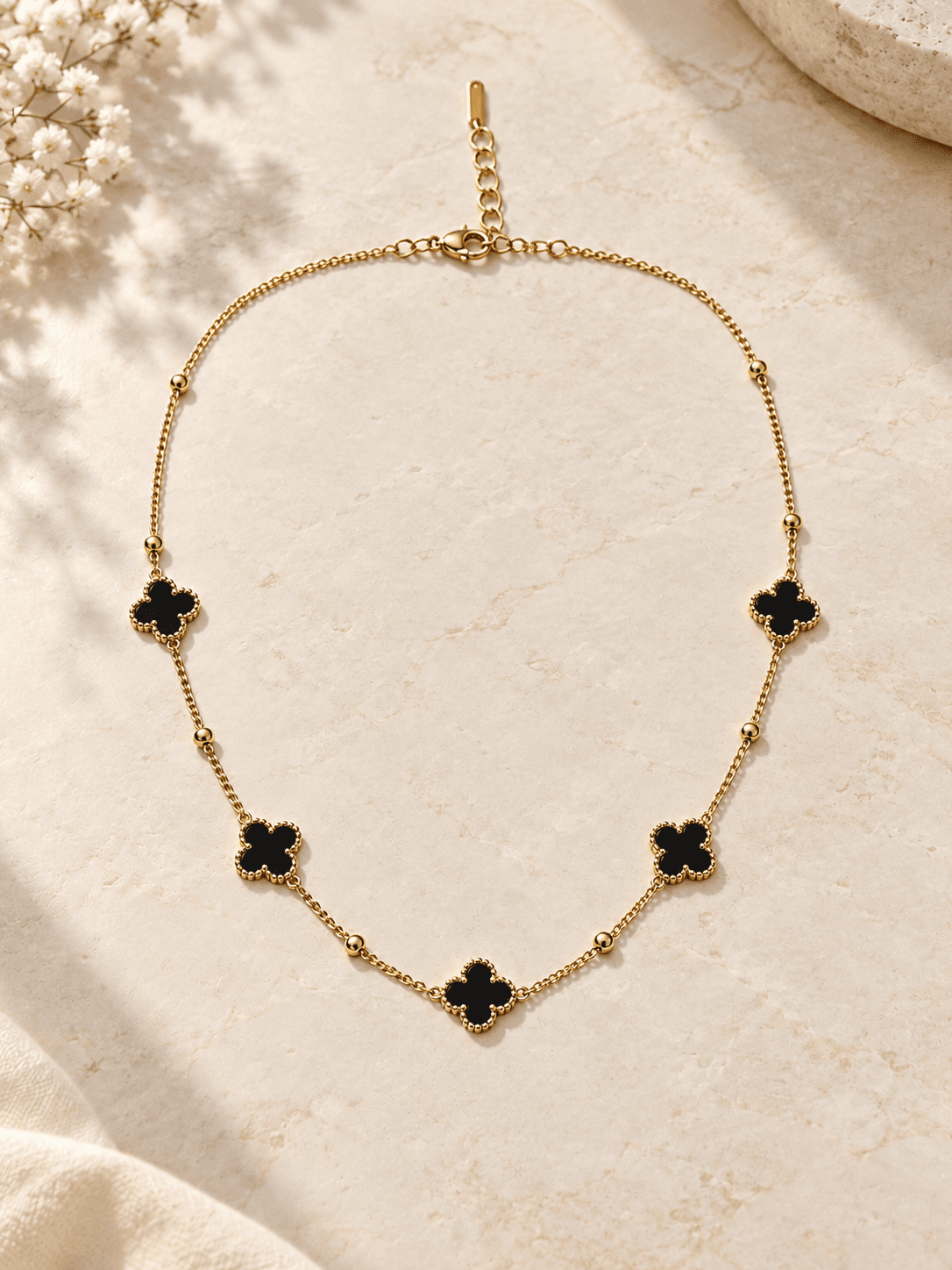 Obsidian Clover Station Necklace — hero