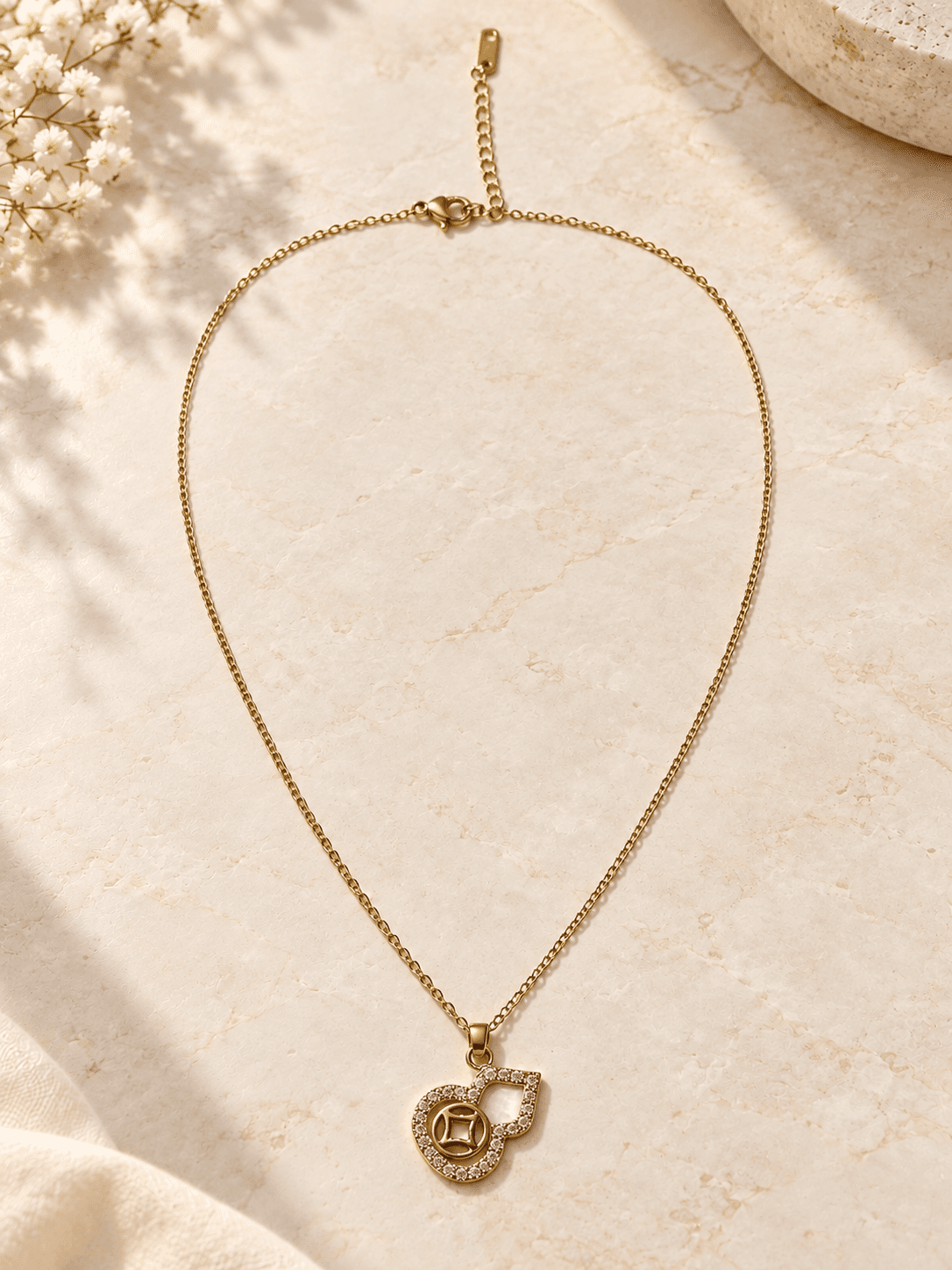 Heart & Key Charm Necklace — hero