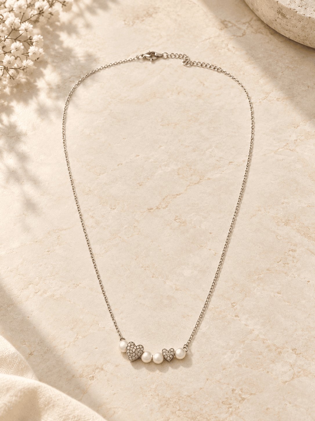 Pearl Hearts Station Necklace — hero