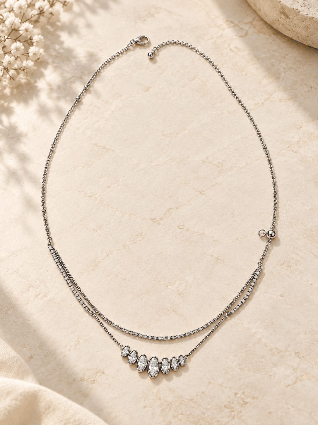 Silver Marquise Bar Tennis Necklace — hero